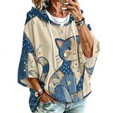 Women's Graphic Print Drawstring Hoodie – Three-Quarter Sleeves