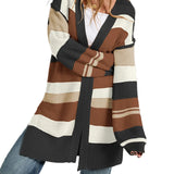 Color-Block Striped Knit Cardigan Coat