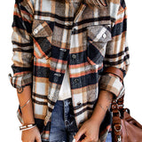 Geometric Plaid Print Pocketed Shacket