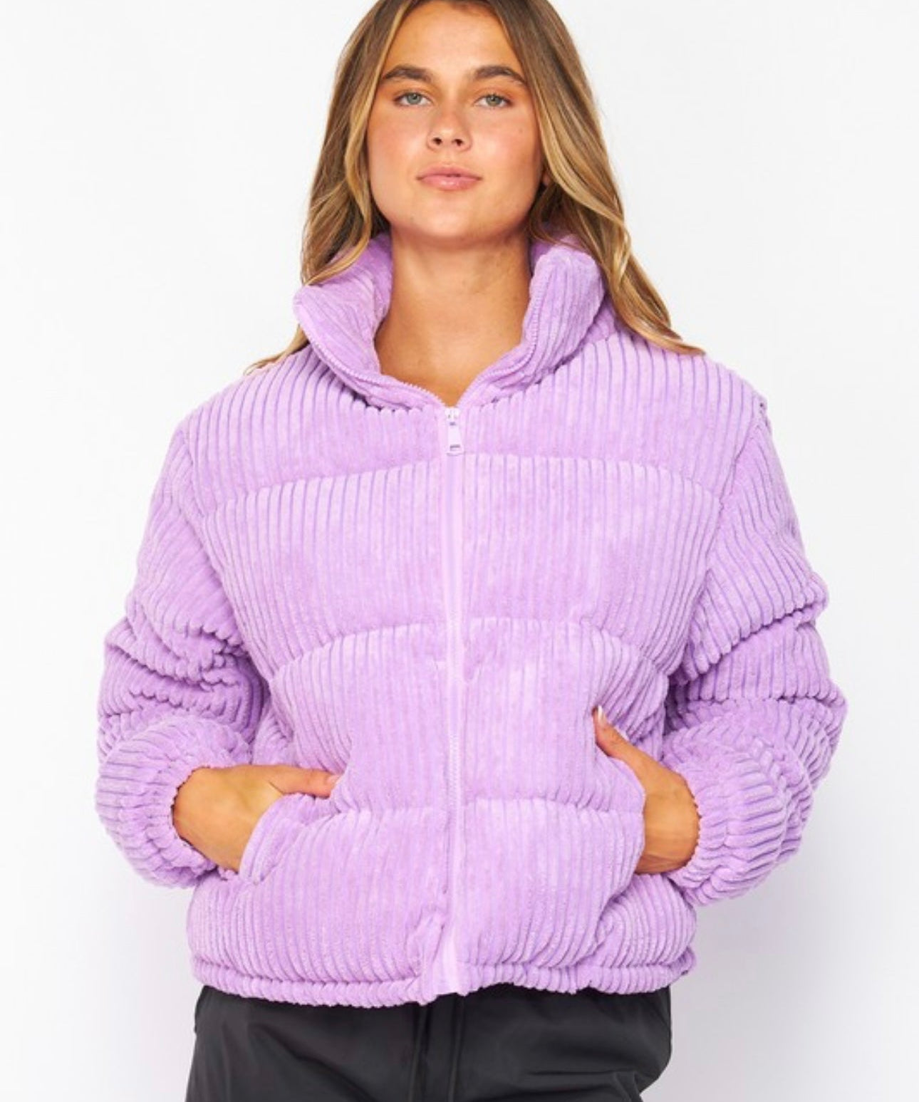 Lavender Corduroy Puffer Jacket