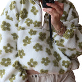 Winter Flowers Lambskin Sweatshirt Women | Cozy Zip-Up Pocket Pullover