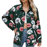 Botanical Print Drop-Shoulder Denim Jacket
