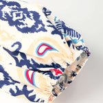 Blue Ethnic Print Striped Split Neck Long Sleeve Flowy Mini Dress