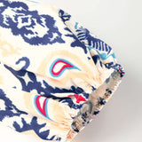 Blue Ethnic Print Striped Split Neck Long Sleeve Flowy Mini Dress