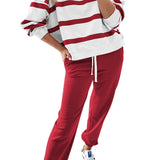 Red Stripe Drop Shoulder Pullover and Jogger Pants Set