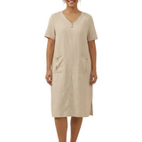 100% Linen Button Front V-Neck Midi Dress NOA