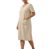100% Linen Button Front V-Neck Midi Dress NOA