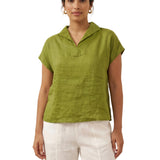 100% Linen Collared Cap Sleeve Top IVY