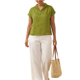 100% Linen Collared Cap Sleeve Top IVY