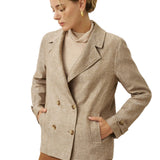100% Linen Convertible Stand Collar Double Breasted Blazer Jacket NAOMI