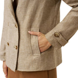 100% Linen Convertible Stand Collar Double Breasted Blazer Jacket NAOMI