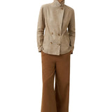 100% Linen Convertible Stand Collar Double Breasted Blazer Jacket NAOMI