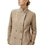 100% Linen Convertible Stand Collar Double Breasted Blazer Jacket NAOMI