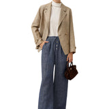 100% Linen Convertible Stand Collar Double Breasted Blazer Jacket NAOMI
