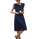 100% Linen Crescent Collar Flutter Sleeve Midi Dress FIONA