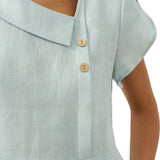 100% Linen Crescent Collar Flutter Sleeve Midi Dress FIONA
