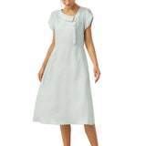 100% Linen Crescent Collar Flutter Sleeve Midi Dress FIONA