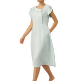 100% Linen Crescent Collar Flutter Sleeve Midi Dress FIONA