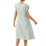 100% Linen Crescent Collar Flutter Sleeve Midi Dress FIONA