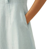 100% Linen Crescent Collar Flutter Sleeve Midi Dress FIONA