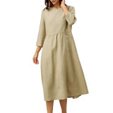100% Linen Shirred Waistline Patch Pocket Maxi Dress MARCELLA
