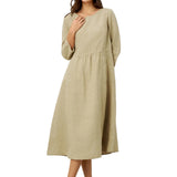 100% Linen Shirred Waistline Patch Pocket Maxi Dress MARCELLA
