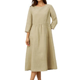 100% Linen Shirred Waistline Patch Pocket Maxi Dress MARCELLA