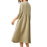 100% Linen Shirred Waistline Patch Pocket Maxi Dress MARCELLA