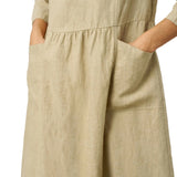100% Linen Shirred Waistline Patch Pocket Maxi Dress MARCELLA