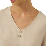 100% Linen Button Front V-Neck Midi Dress NOA