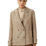 100% Linen Convertible Stand Collar Double Breasted Blazer Jacket NAOMI