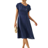 100% Linen Crescent Collar Flutter Sleeve Midi Dress FIONA