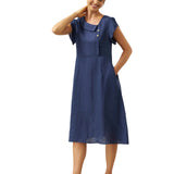 100% Linen Crescent Collar Flutter Sleeve Midi Dress FIONA