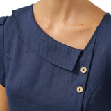 100% Linen Crescent Collar Flutter Sleeve Midi Dress FIONA