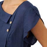 100% Linen Crescent Collar Flutter Sleeve Midi Dress FIONA