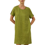 100% Linen Eyelet Short Sleeve Mini Dress LIA