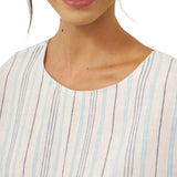 100% Linen Pleated Striped Pullover Top VIA