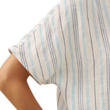 100% Linen Pleated Striped Pullover Top VIA