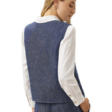 100% Linen Reversible Denim Texture Button Front Vest HARPER
