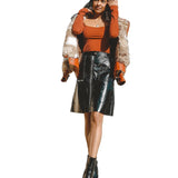 Bordeaux Faux Leather Zip Up Pencil Skirt