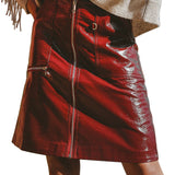 Bordeaux Faux Leather Zip Up Pencil Skirt