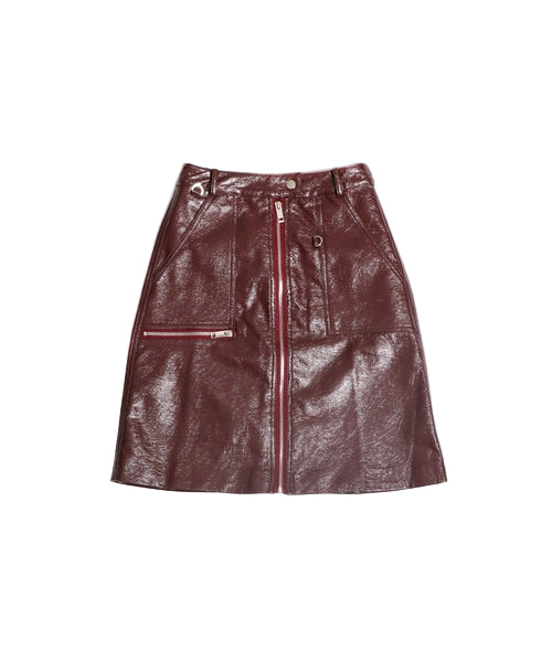Bordeaux Faux Leather Zip Up Pencil Skirt