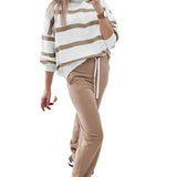 Red Stripe Drop Shoulder Pullover and Jogger Pants Set
