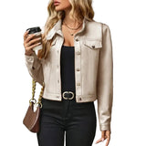 Faux Suede Cropped Jacket with Stand Collar — Vintage Short Coat / Fall Outwear