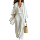 Women's 3-Piece Cardigan, Sleeveless Vest & Wide Leg Pants Set