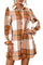 Khaki Plaid Pattern Collared Neck Ruffled Sleeve Shirt Dress