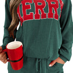 Racing Red Corded MERRY Graphic Long Sleeve Top and Shorts Set