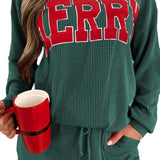 Racing Red Corded MERRY Graphic Long Sleeve Top and Shorts Set