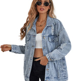 Women's Distressed Boyfriend Denim Jacket