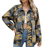 Botanical Print Drop-Shoulder Denim Jacket